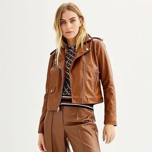 Nine West Women's Brown Faux-Leather Moto Jacket